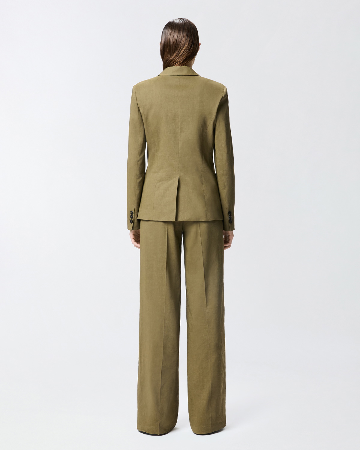 Pinko Single Breasted Stretch Linen Blazer Military Olive Green