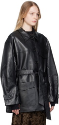 lesugiatelier Black Button Faux-Leather Jacket