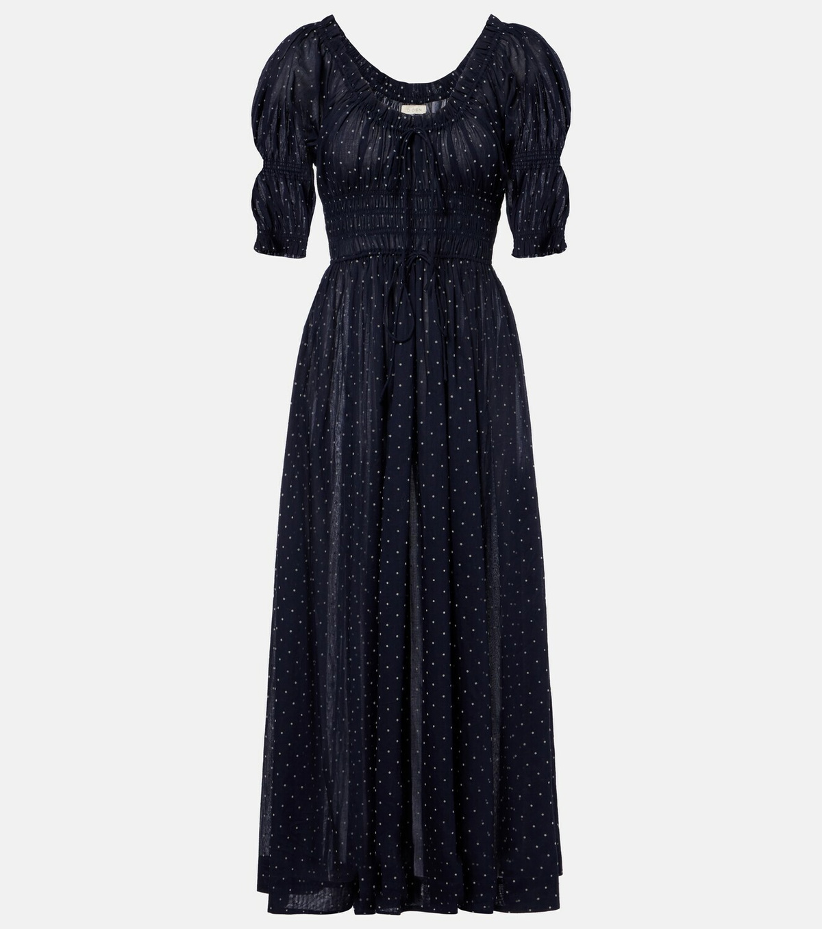 Dôen Ischia gathered polka-dot cotton midi dress