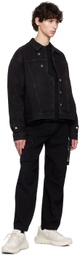 C2H4 Black Stagger Placket Arc Denim Jacket