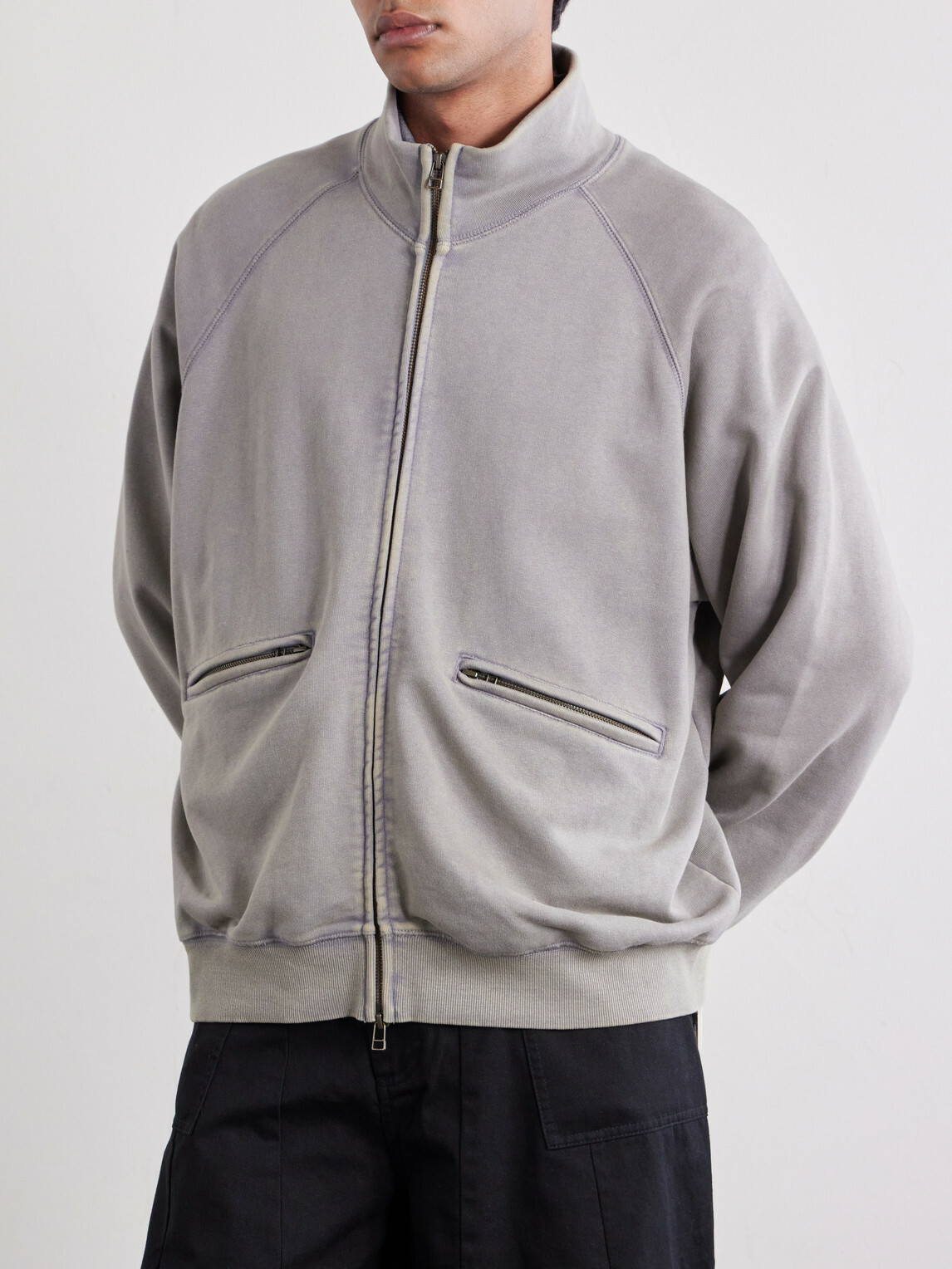 FrizmWORKS - Cotton-Blend Jersey Zip-Up Sweatshirt - Gray