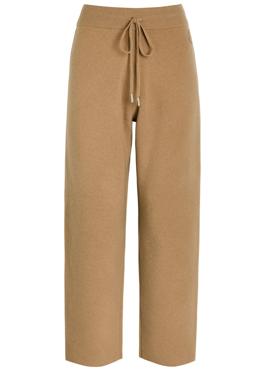 Moncler Logo-appliquéd Wool and Cashmere-blend Sweatpants Beige