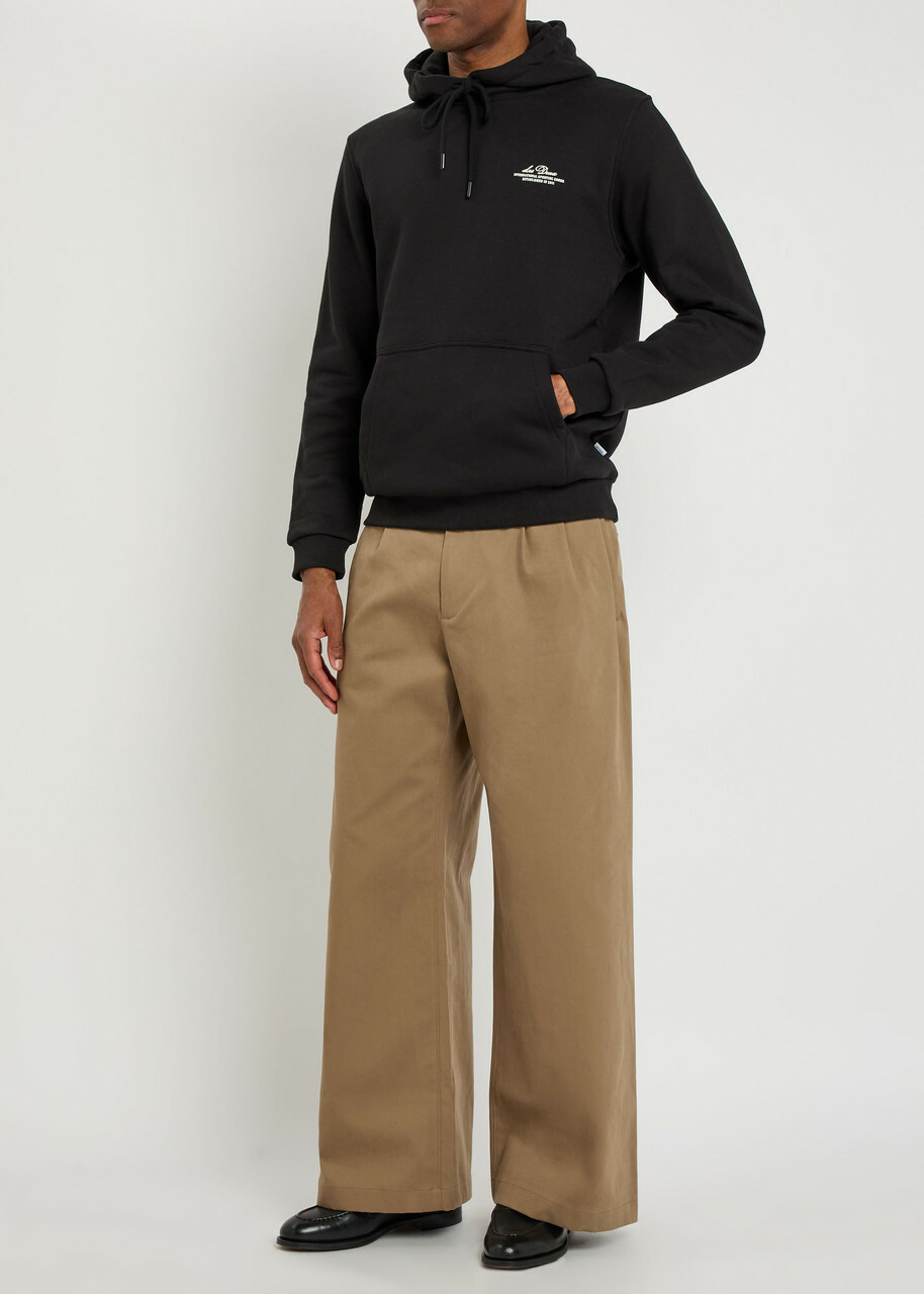 Les Deux Ben Globe Hooded Cotton Sweatshirt Black
