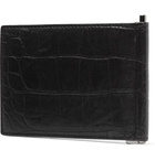 SAINT LAURENT - Logo-Appliquéd Croc-Effect Leather Bifold Cardholder with Money Clip - Black