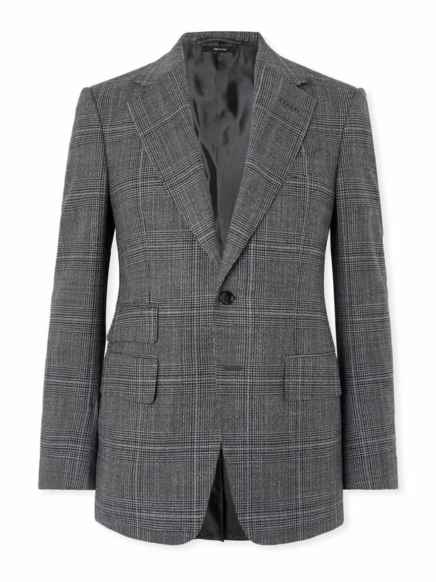 Photo: TOM FORD - Shelton Slim-Fit Prince of Wales Wool and Silk-Blend Suit Jacket - Gray