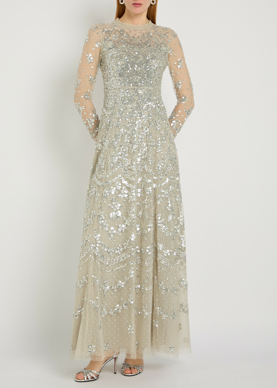 Needle & Thread Freya Sequin-embellished Tulle Gown Light Green