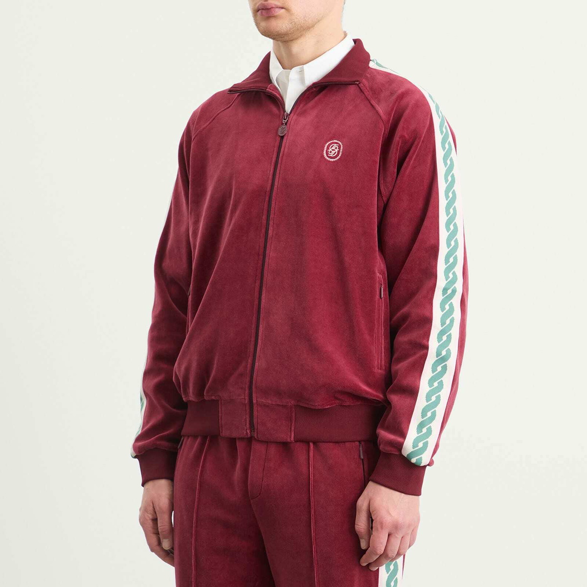 Drôle de Monsieur Men's Drole De Monsieur Velvet Zip Jacket in Wine