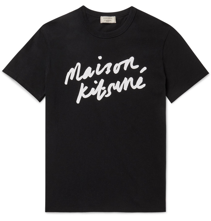 Photo: Maison Kitsuné - Logo-Print Mélange Cotton-Jersey T-Shirt - Black