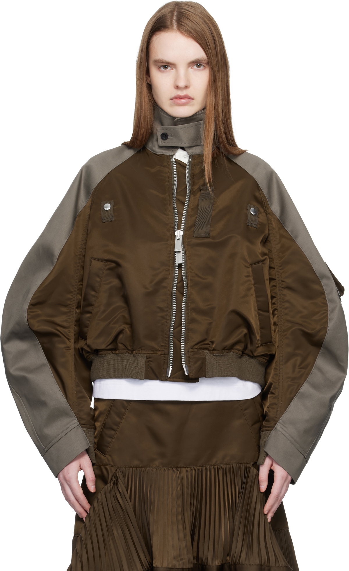 sacai Brown Chino & Twill Bomber Jacket