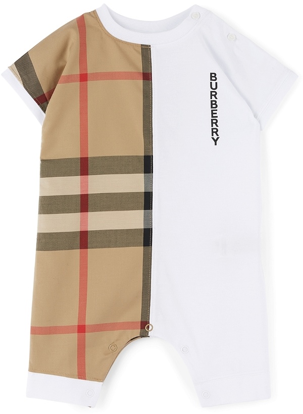 Photo: Burberry Baby White & Beige Vintage Check Panel Jumpsuit
