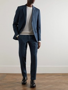 Zegna - Straight-Leg Slub Wool and Linen-Blend Suit Trousers - Blue