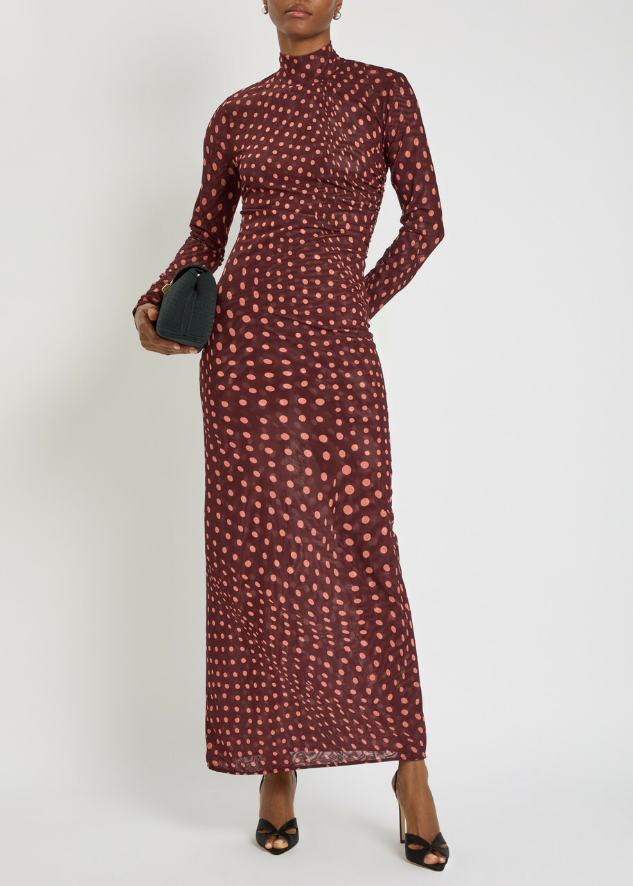 Stella Mccartney Polka dot Mesh Maxi Dress Burgundy