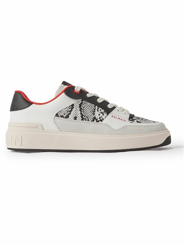 Photo: Balmain - B-Court Snake-Effect Leather and Suede Sneakers - White