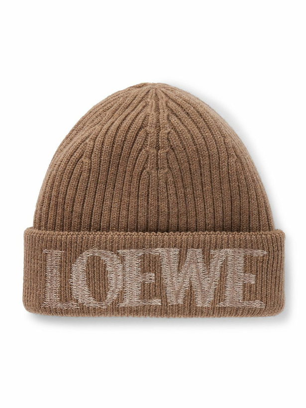 Photo: LOEWE - Logo-Embroidered Ribbed Wool Beanie