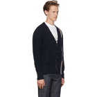 Thom Browne Navy Classic V-Neck Stripe Cardigan