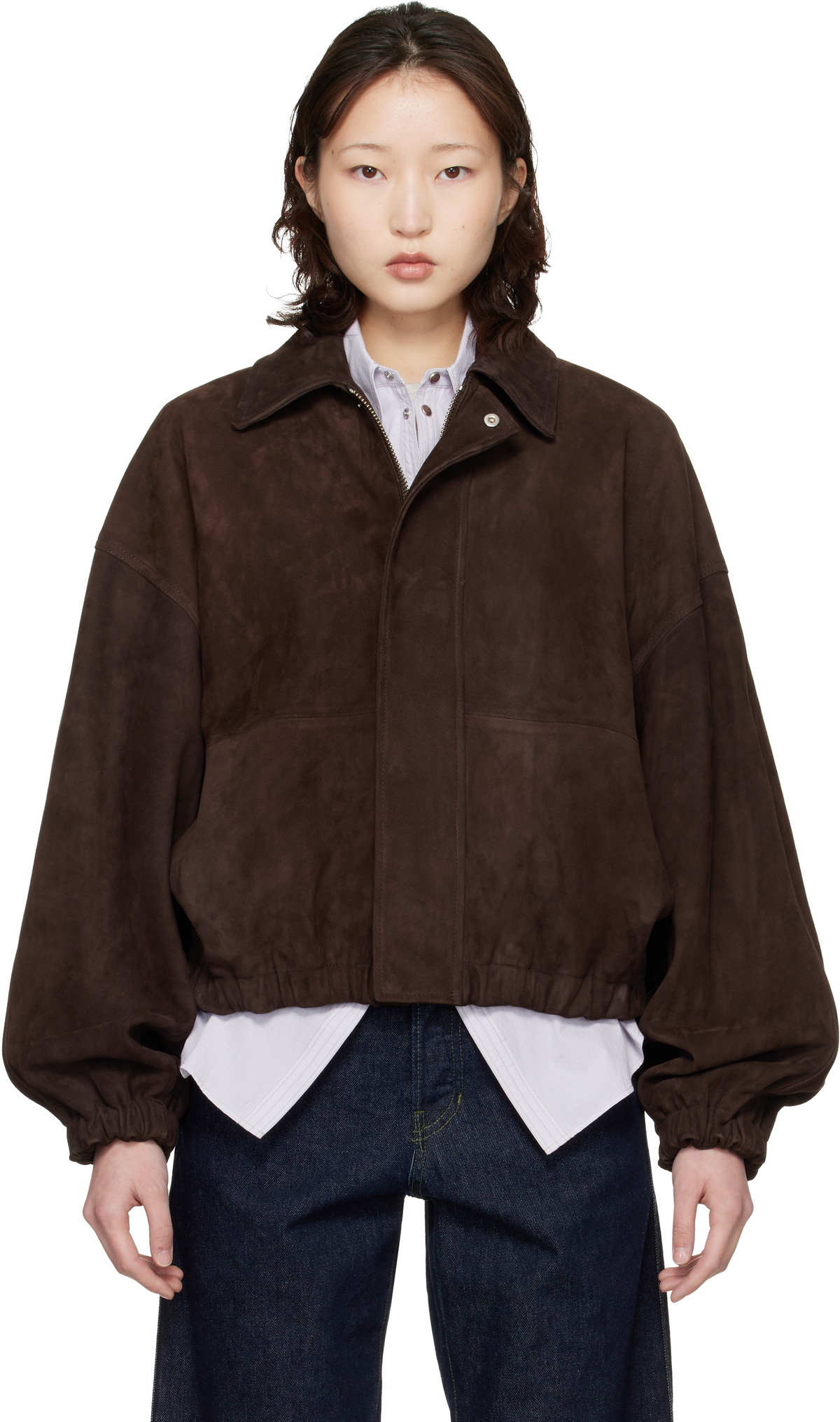Cordera Brown Paneled Suede Bomber Jacket