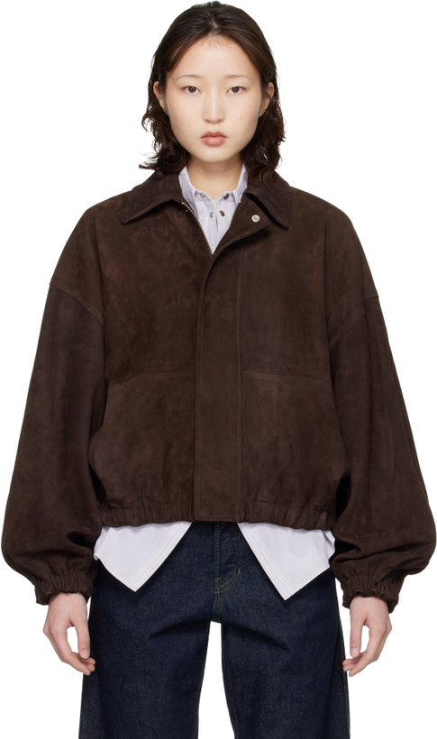 Photo: Cordera Brown Paneled Suede Bomber Jacket