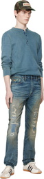 RRL Blue High Slim Brannon Distressed Jeans