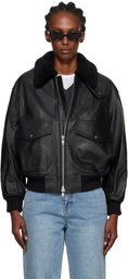 Dunst Black A-2 Shearling Collared Leather Jacket