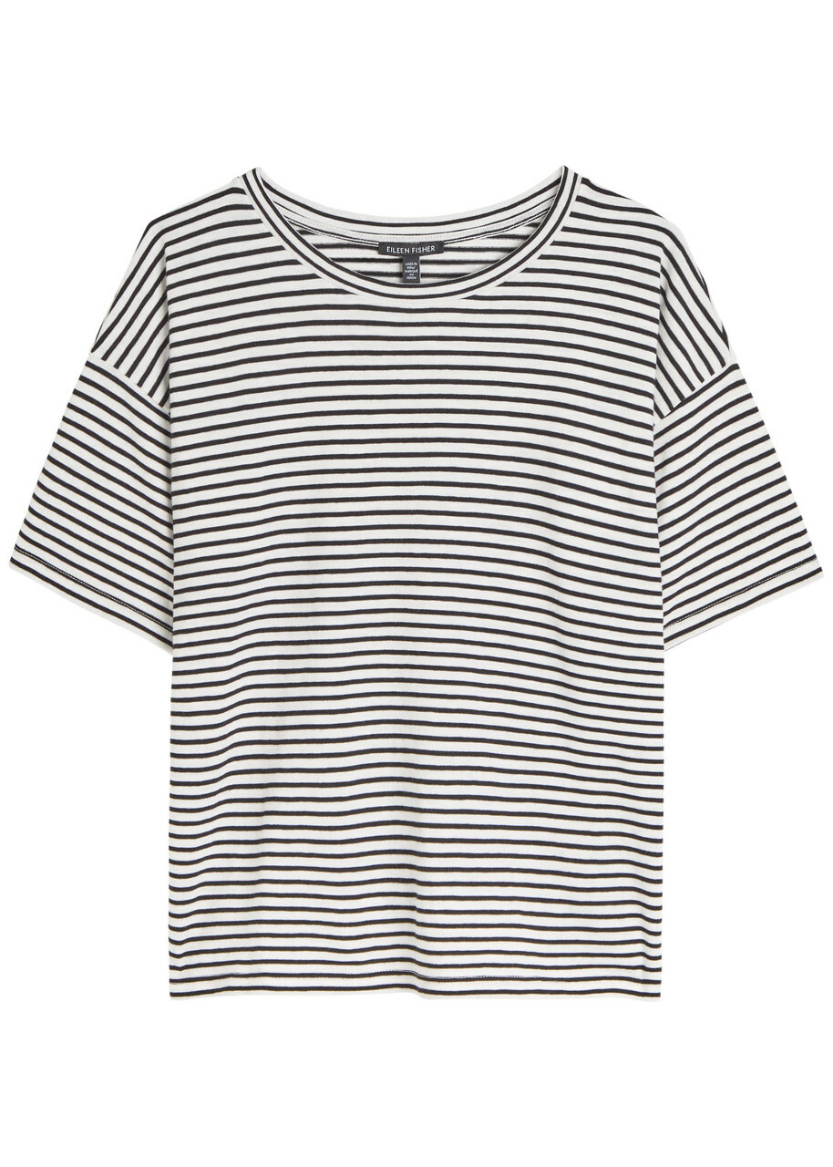 Eileen Fisher Striped Cotton-knit T-shirt Black And White