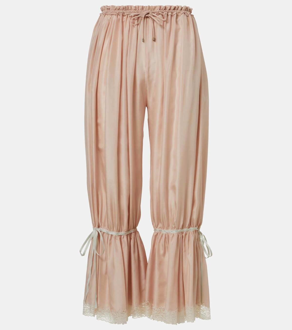 Chloé Lace-trimmed silk pongé cropped pants