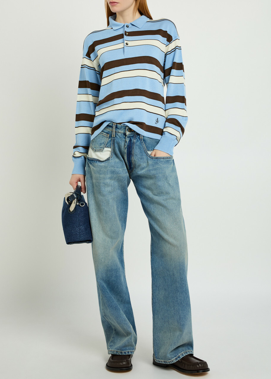 JW Anderson Striped Knit Polo Shirt Blue