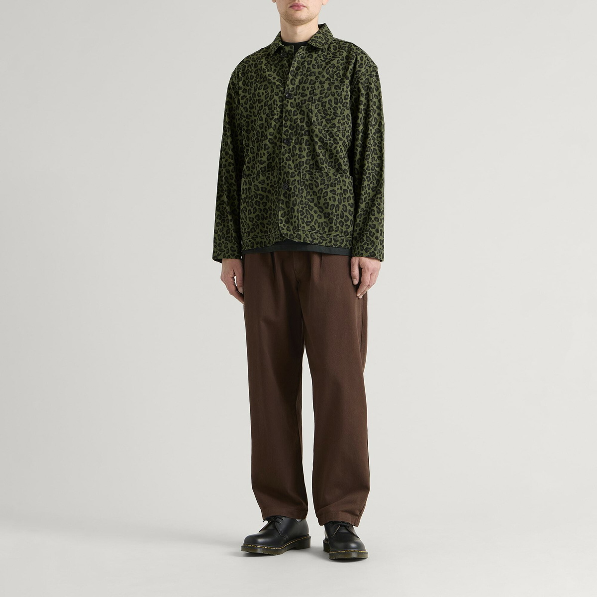 Service Works Men's Patterned Easy Chef Shirt in Green Leopard