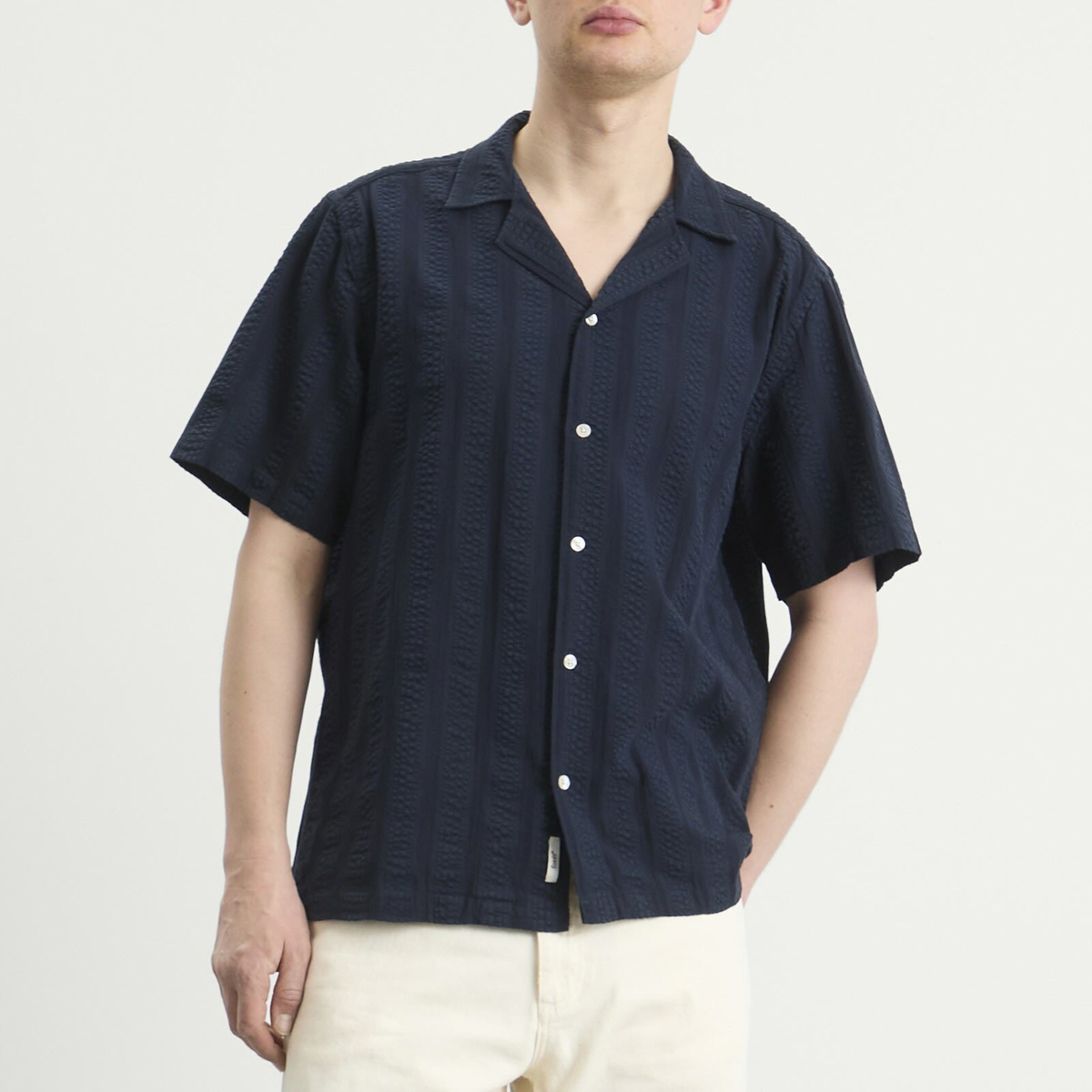 Foret Men's Peer Jacquard Stripe Vacation Shirt in Navy