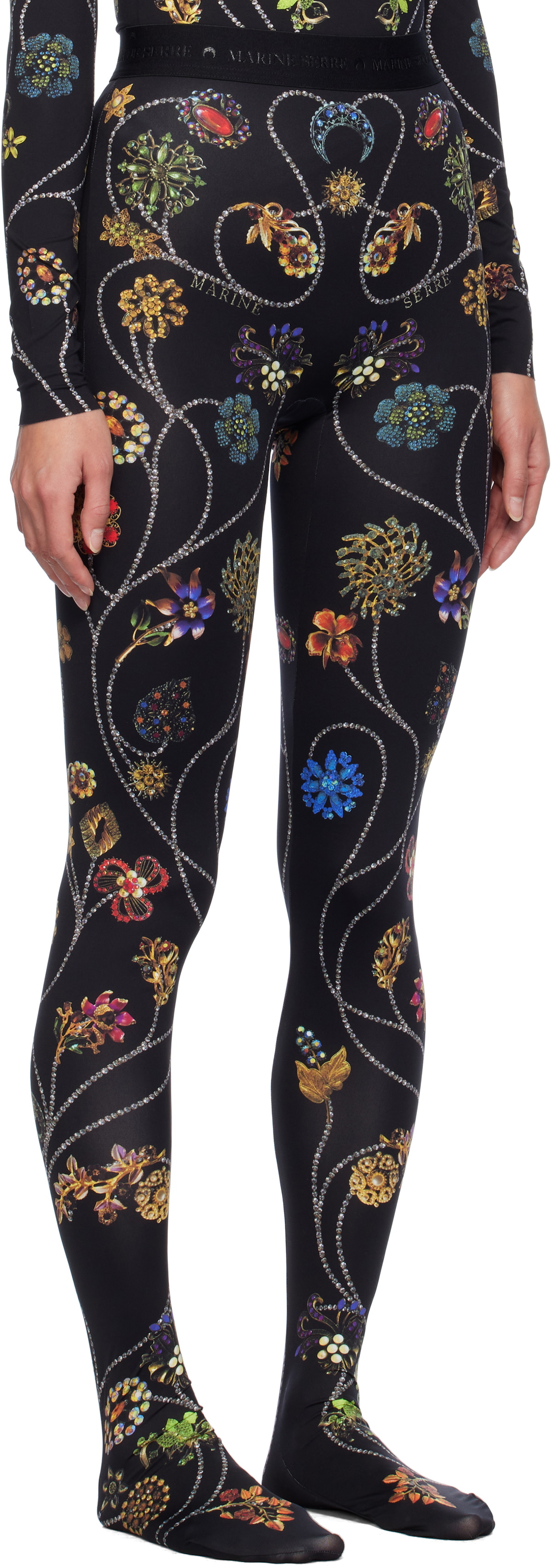 Marine Serre Black Floral Jewelry Printed Jersey Leggings Marine Serre