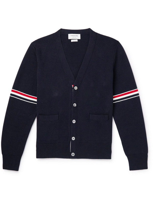 Photo: Thom Browne - Slim-Fit Striped Grosgrain-Trimmed Cotton Cardigan - Blue