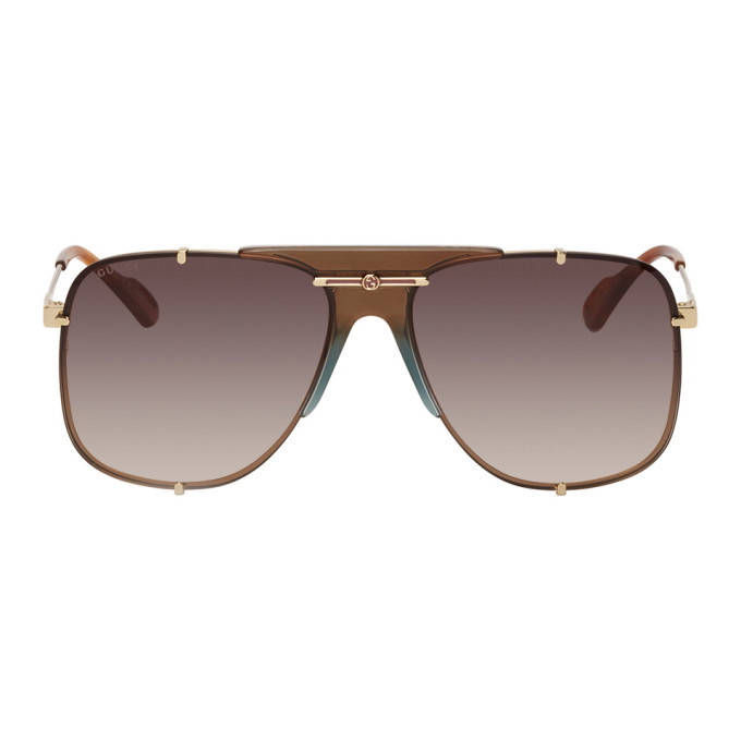 Photo: Gucci Gold and Brown Bold Bridge Aviator Sunglasses