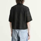 BEAMS Men's Mesh Open Collar Shirt in Black