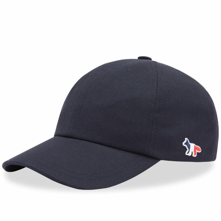 Photo: Maison Kitsuné Men's Tricolor Fox Patch 6 Panel Cap in Navy