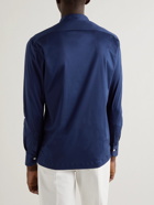 Kiton - Grandad-Collar Cotton Half-Placket Shirt - Blue