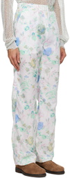 young n sang White Printed Trousers