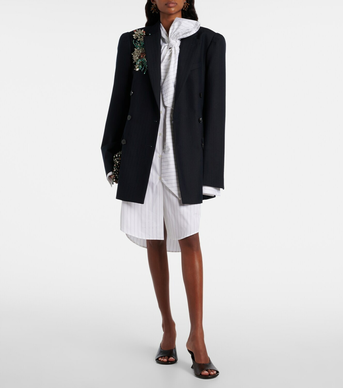 Dries Van Noten Striped tie-neck cotton minidress