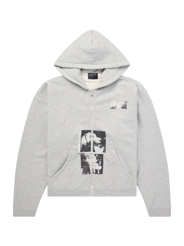 Photo: Enfants Riches Déprimés - Appliquéd Cotton-Jersey Zip-Up Hoodie - Gray