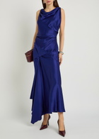 Victoria Beckham Posy Asymmetric Satin Maxi Dress Indigo