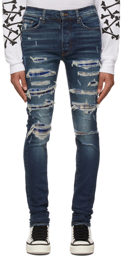 Photo: AMIRI Blue Plaid Bandana Thrasher Jeans