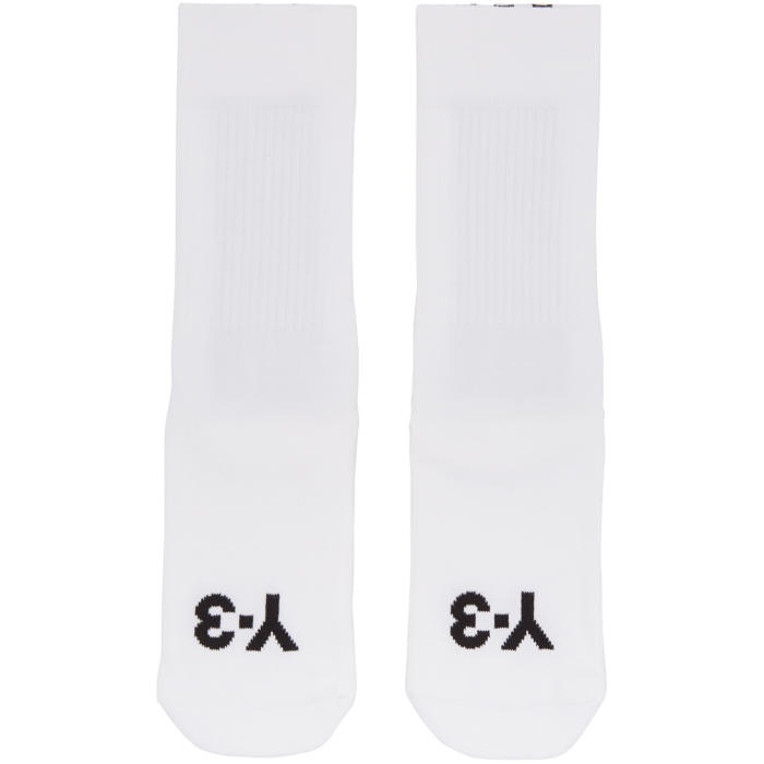 Photo: Y-3 White Logo Stripe Socks 