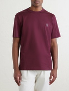 Brunello Cucinelli - Logo-Print Cotton-Jersey T-Shirt - Burgundy