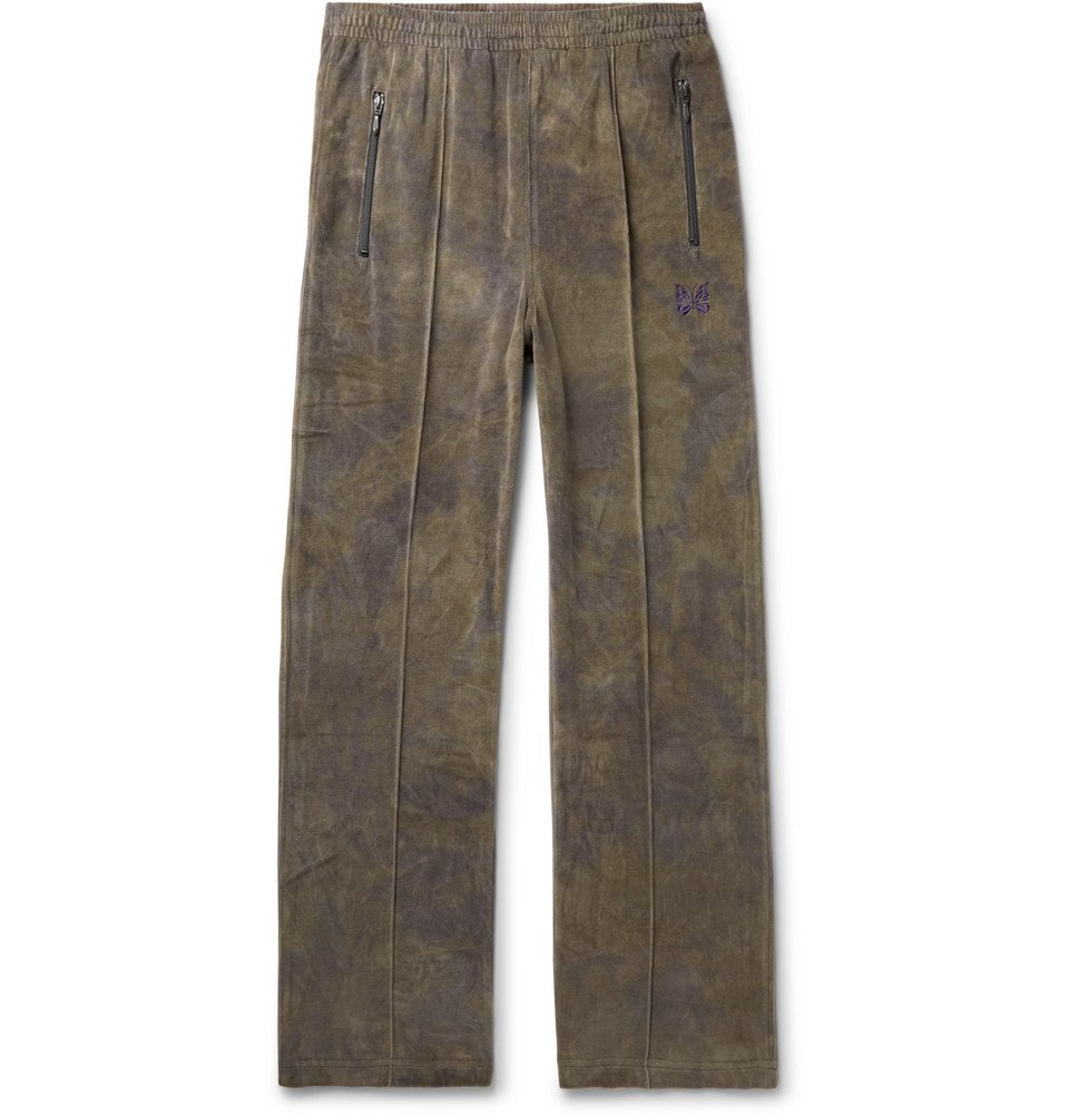 Needles - Logo-Embroidered Tie-Dyed Cotton-Blend Velour Trackpants