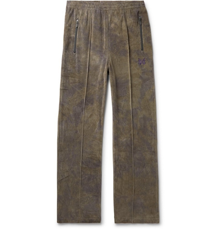 Photo: Needles - Logo-Embroidered Tie-Dyed Cotton-Blend Velour Trackpants - Green