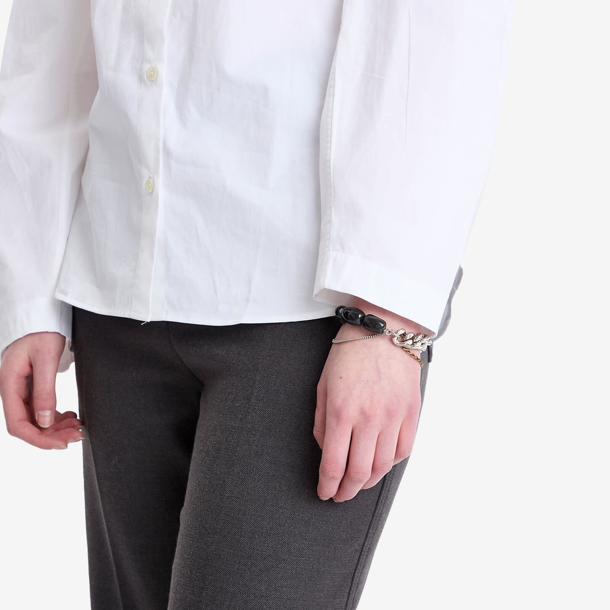 Dries Van Noten Men's Onyx and Chain Bracelet in Black/Silver