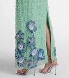 Là Fuori Embellished feather-trimmed gown