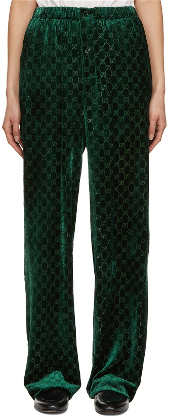 Photo: Gucci Green Velvet Logo Lounge Pants