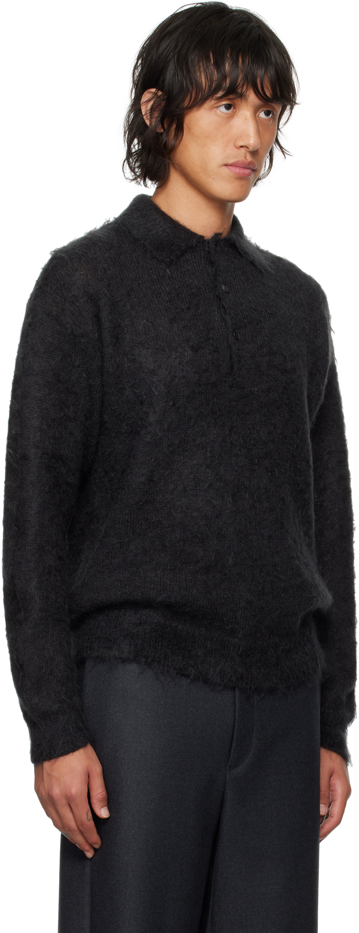 AURALEE Black Brushed Super Kid Mohair Knit Polo Auralee