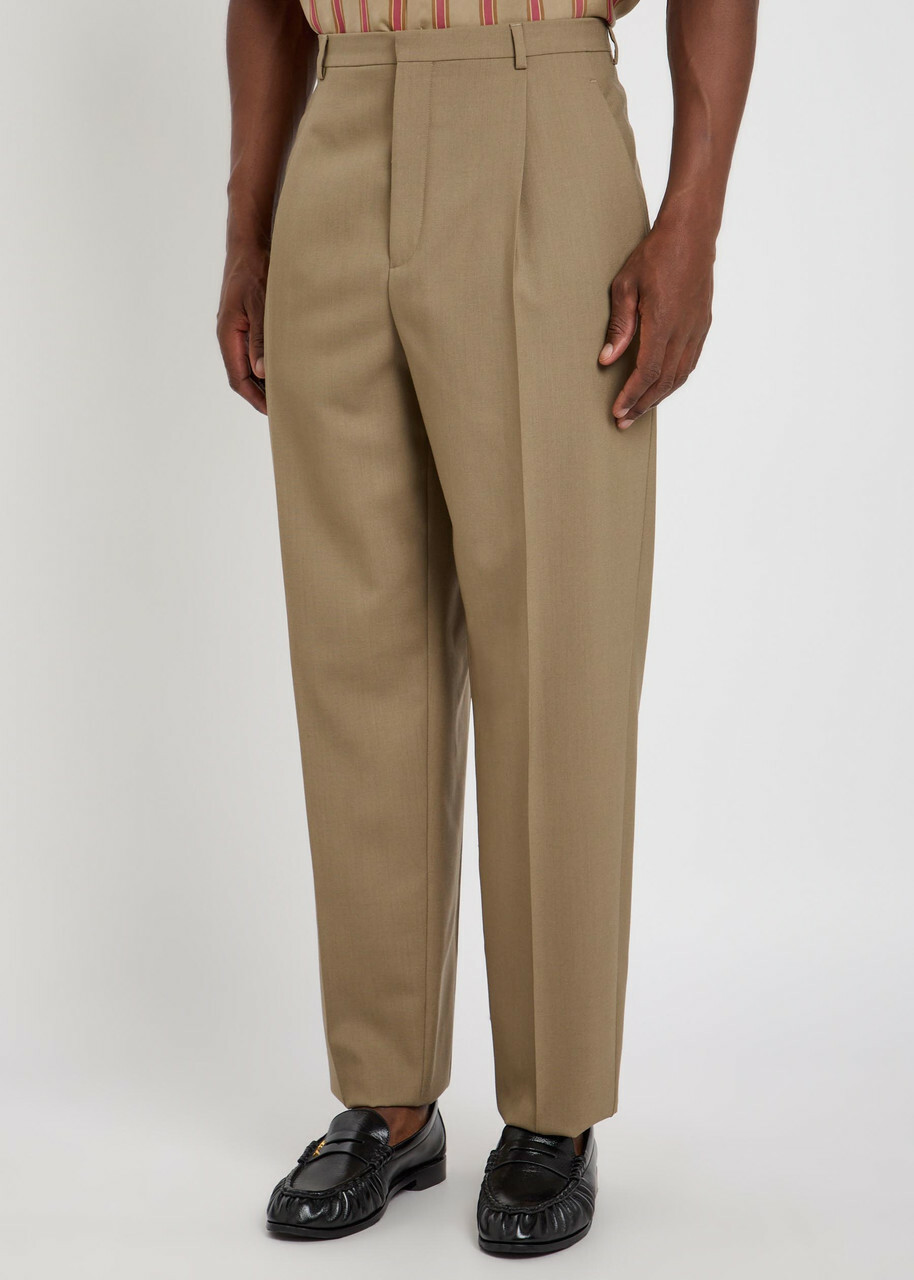 Saint Laurent Belted Wool and Mohair-blend Trousers Beige