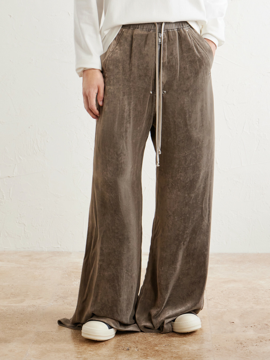 Rick Owens - Bela Wide-Leg Drawstring Velour Trousers - Neutrals