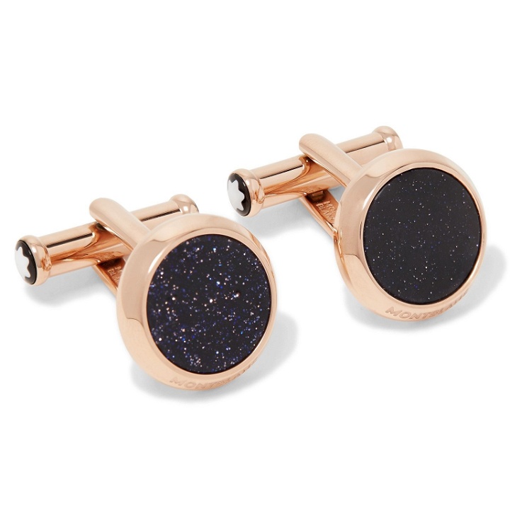 Photo: Montblanc - Meisterstück PVD-Coated Rose Gold-Tone and Blue Goldstone Cufflinks - Rose gold
